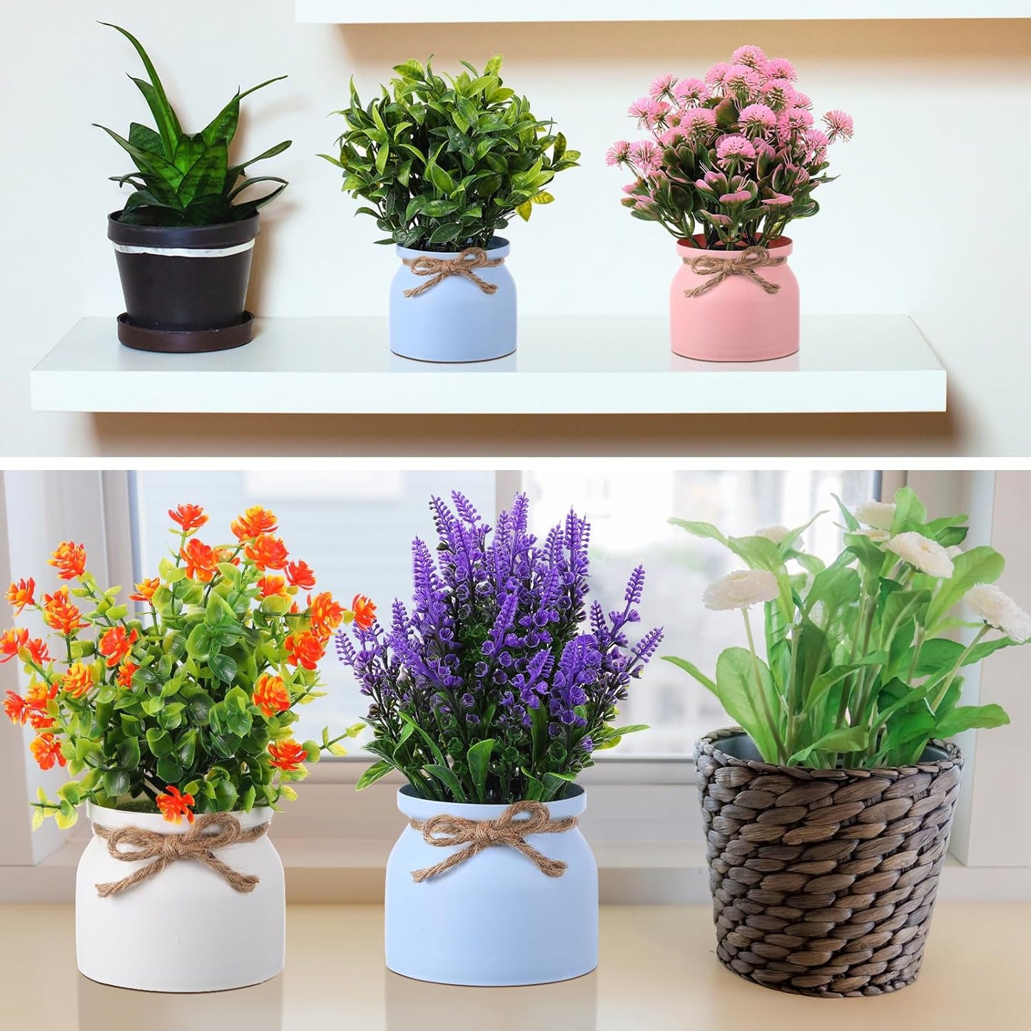 4 Pcs Large Artificial Potted Flowers Classic Potted Plants | Plastic Faux Flowers for Home Decor Indoor Artificial Plants in Pots for Wedding Home Desk Tabletop Outdoor Office Kitchen
