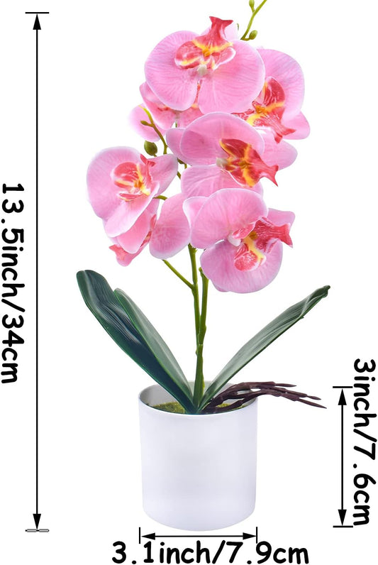 Artificial Orchid Flowers, 2 Pieces Potted Orchid Flowers with Plastic Vase for Table Centerpiece Home Decor Office Wedding Party Decoration