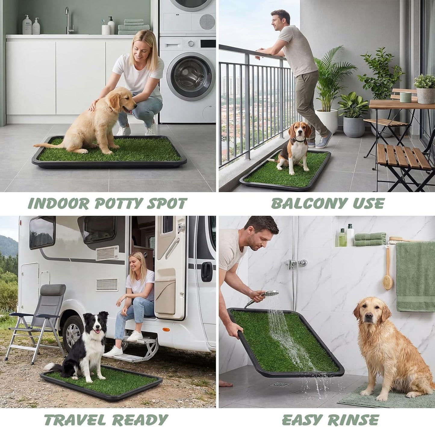 Dog Grass Pad with Tray 30x20 in Dogs Potty Tray with 2 Replacement Grass Pads Included - Fast Drainage Fake Grass Pee Pad Holder for Indoor Potty Training, Apartments, Patio, RV Travel