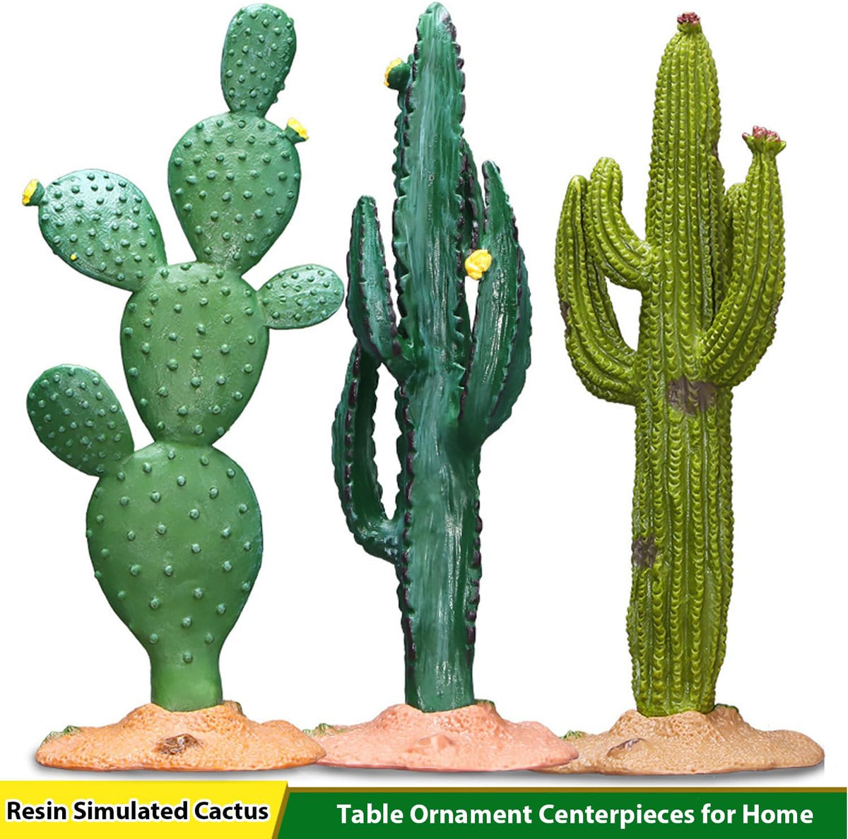 3pcs Green Simulated Cactus Artificial Sand Decoration - Decorative Fake Cactus Plant Table Decoration