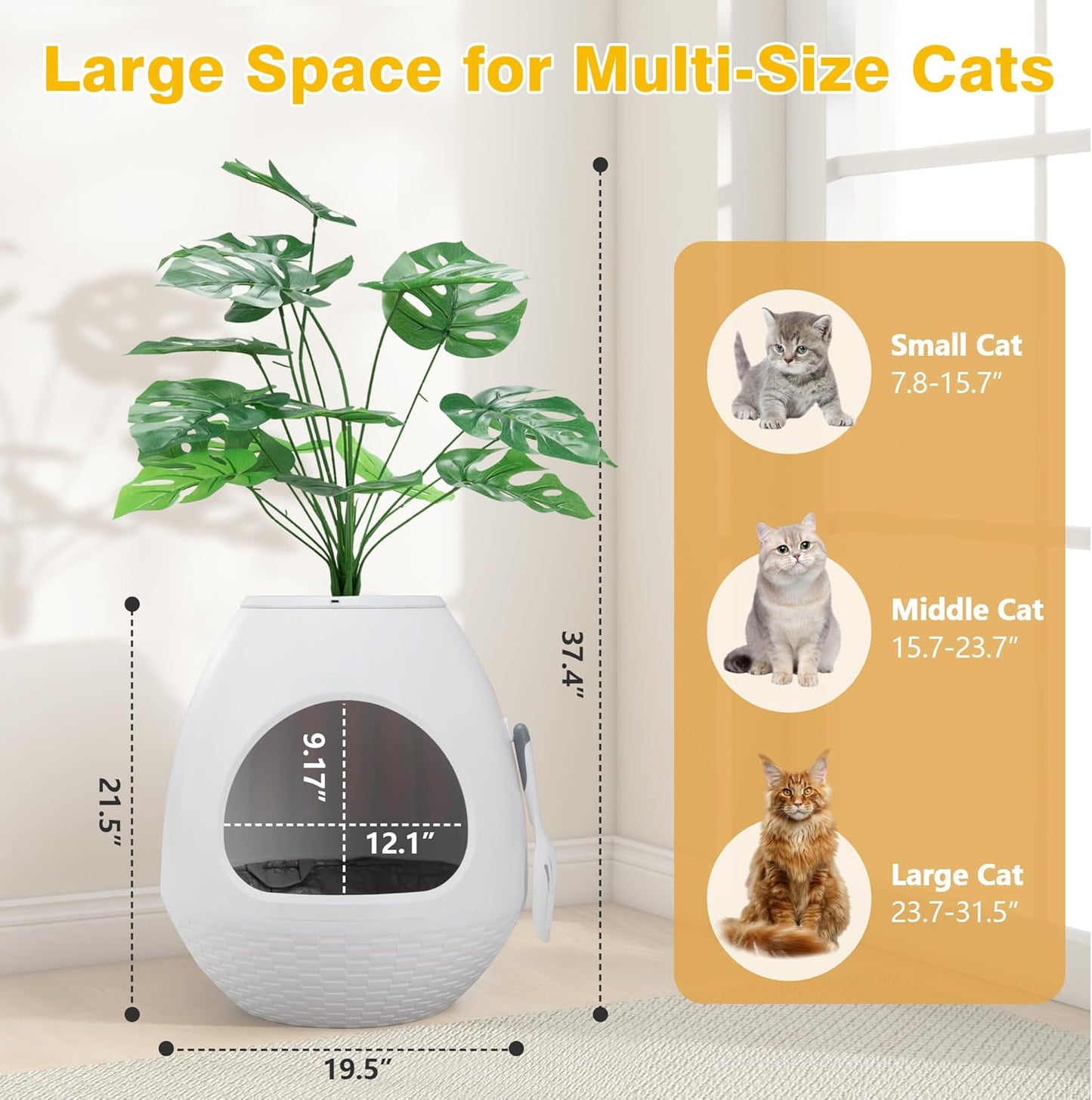 Eggloa6 Plant Litter Box, Hidden Cat Litter Box Enclosure, Odor Removal System, Replaceable Scratching Board, Scoop, Cat House with Cushion & Heating Pad, Artificial Plants (Black)