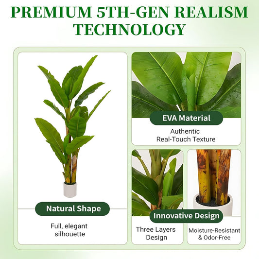 7FT Artificial Banana Tree Luxury Faux Banana Plant Fake Tree for Living Room Decor Extra Large Tropical Tree Indoor Floor Plant Home Modern Office Greenery Big Tall Fake Plants Corner Decor