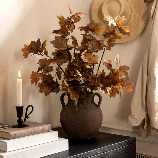 4 Pcs Artificial Maple Leaves Branches 27.6 Inch Fall Fake Leaves Stems Burnt Orange Silk Dry Autumn Leaf Bushes for Thanksgiving Autumn Fall Home Vase Decor Table Centerpieces