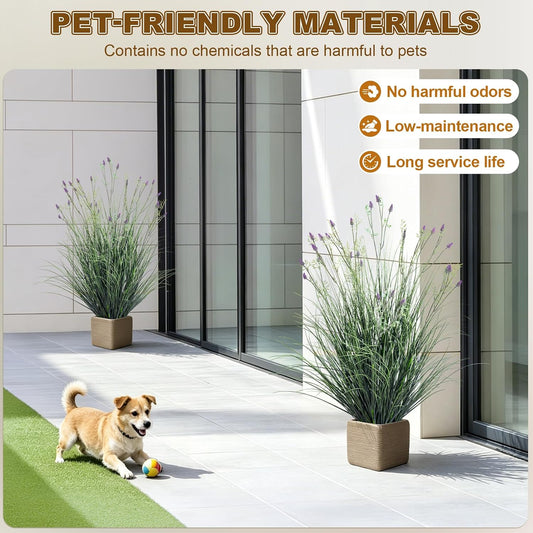 2 pack fake lavender faux plastic plantas synthetic pampas grass indoor outdoor realistic floor plants Lifelike Artificial Tall Grass Plant for home Office Wedding patio decor Housewarming Gift