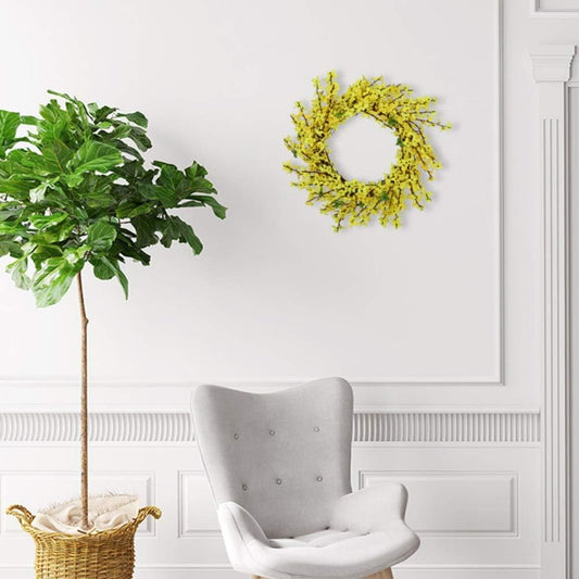 Artificial Forsythia Flower Wreath, Hanging Wreath 18 Inch Yellow Flower Door Wreath Fake Flower Spring/Summer Wreath for Front Door Wedding Home Decor