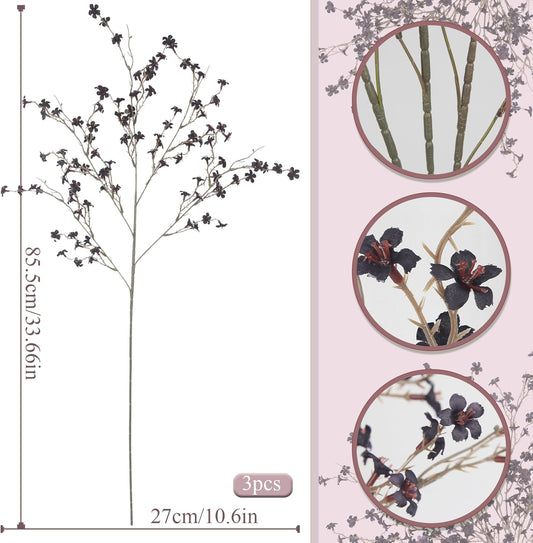 3 Pcs Cherry Blossom Branches Artificial Flowers for Spring Summer Indoor Decoration Faux Cherry Blossom Long Stems Creamy White Silk Fake Flowers for Tall Vase Arrangements Home Wedding Table