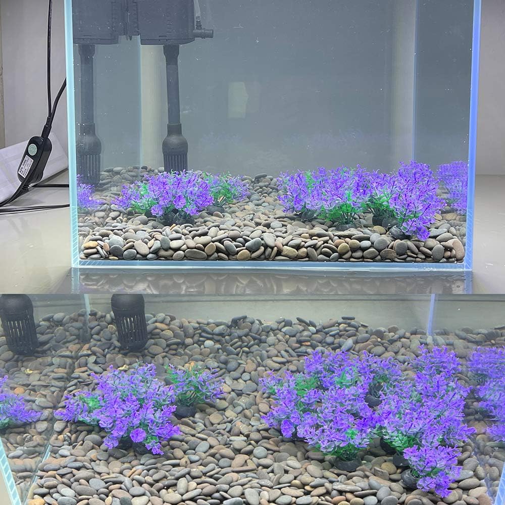 Aquarium Plant Fish Tank Decoration 20 Pieces Small/1" Tall Plastic Artificial Plant Goldfish Hidden Mini Grass Set (Green-C)