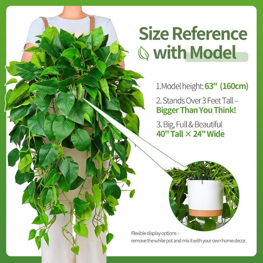 Hanging Plant Artificial Ivy – 40" Fake Potted Plants with Pot, 2PCS Trailing Greenery Vines for Indoor Shelf, Bedroom, Living Room, Bathroom, Office, or Outdoor Porch Decoration