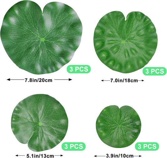 12PCS Lily Pads for Ponds Artificial Pond Plants Floating Flowers for Pool Aquarium Plants Lotus Flower for Fish Koi Pond Accessories for Outdoor Ponds Patio Pond Decorations, 4Sizes