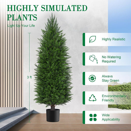 6FT Artificial Cedar Topiary Trees UV Protection for Outdoor 2PCS | 72 Inch Tall UV Protection Fake Cypress Trees for Outdoors, Potted Pine Plants for Patio, Porch, Home, Doorway Decor