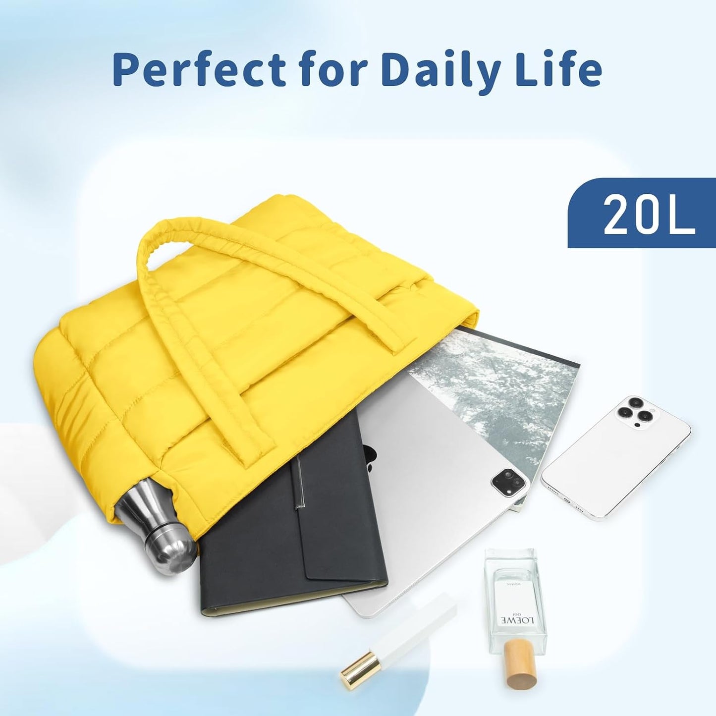 Puffer Tote Bag for Women, Lightweight Puffy Handbag with Compartments, Quilted Shoulder Bag for Work, Travel, Gym - Colors B