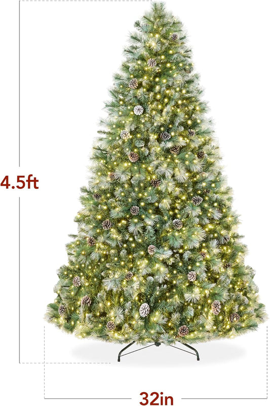 7.5ft Pre-Lit Scotch Pine Christmas Tree, Premium Pre-Decorated Artificial Holiday Decor w/ 1,320 Branch Tips, 2-in-1 White and Multicolor LED Lights, Cordless Setup