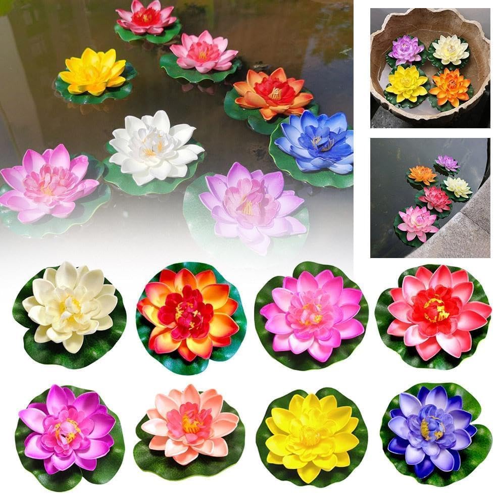 Artificial Floating Foam Lotus Flower with Water Lily Pad,Lifelike Pond Pool Lotus Ornaments,Realistic Ornament for Home Garden Pond Aquarium Decor,Artificial Plants and Flowers (Yellow)