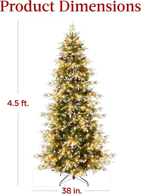 6ft Pre-Lit Artificial Aspen Slim Christmas Tree, Noble Holiday Décor w/ 1,350 Branch Tips, 2-in-1 Multicolor LED Lights, Cordless Connection, Metal Stand
