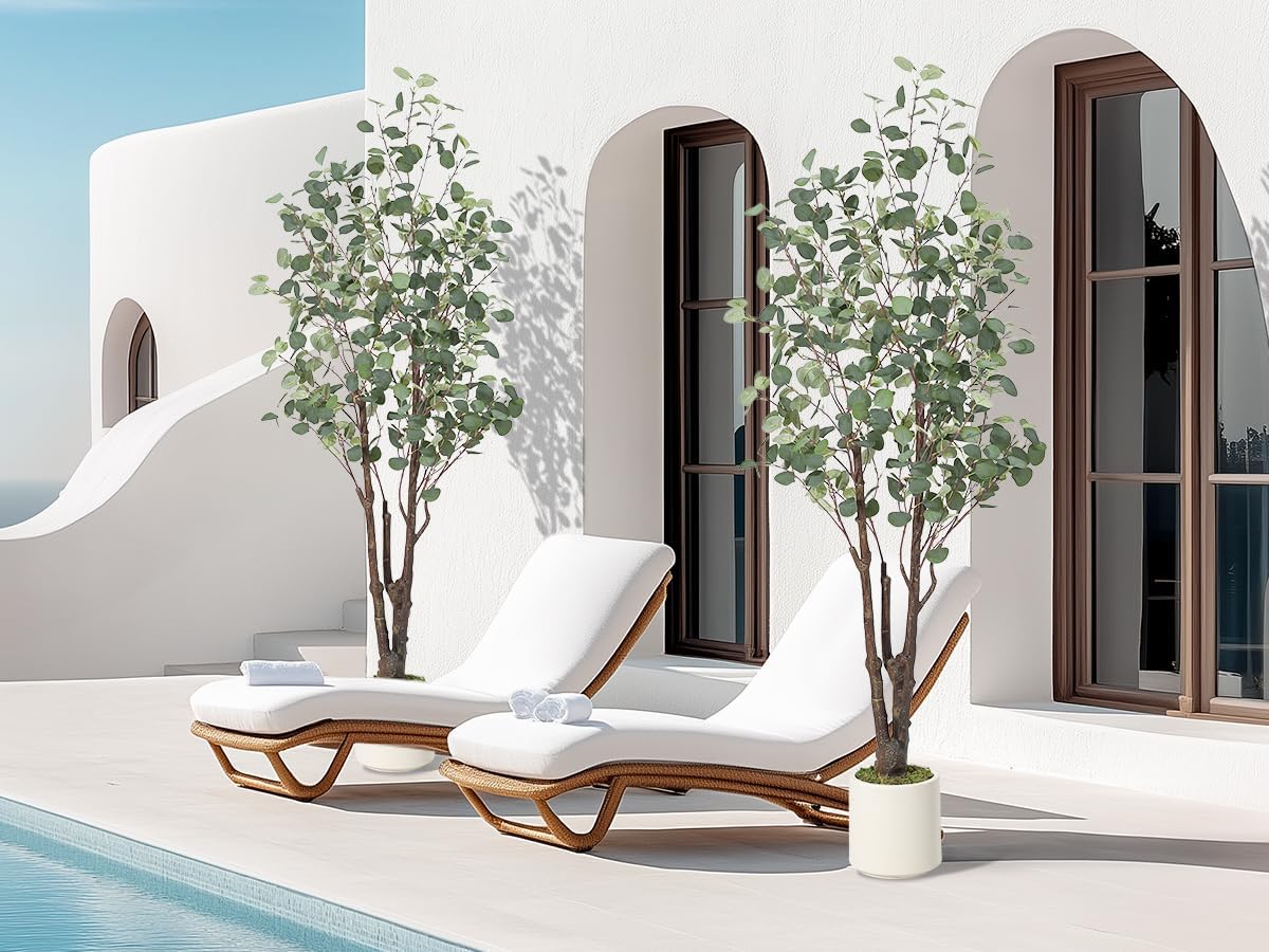 Artificial Eucalyptus Tree with White Planter
