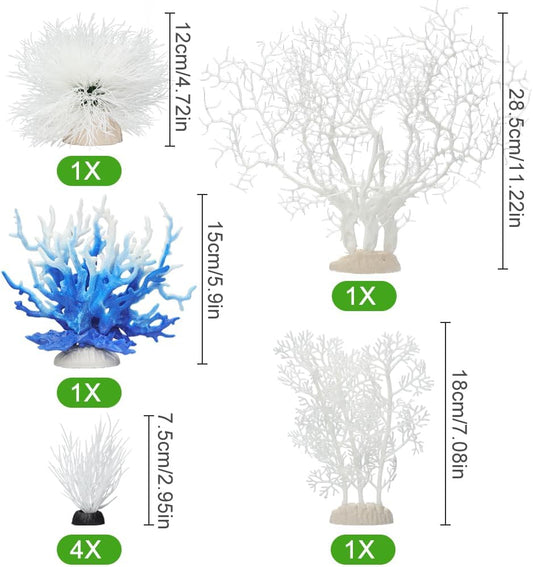 8 Pack Artificial Coral Ornament, Aquarium Plasitc Water Plants for Fish Tank Decorations