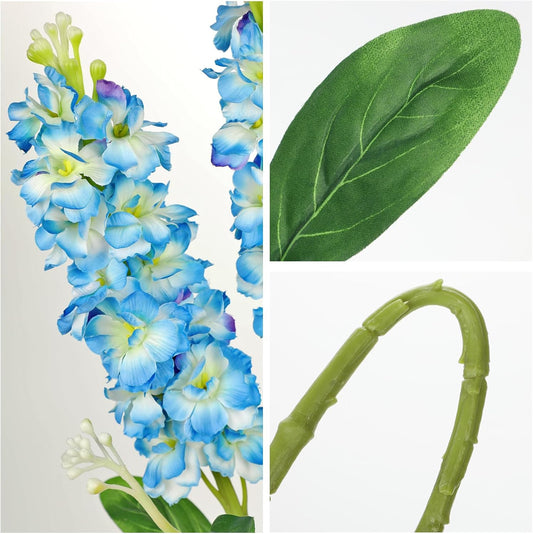 5pcs White Delphinium Artificial Flowers Silk UV Resistant Flower, 25.5" UV Fake Flowers for Indoors & Outdoors, UV Protected Faux Floral Arrangements for DIY Bouquets Centerpieces Home Wedding Decor