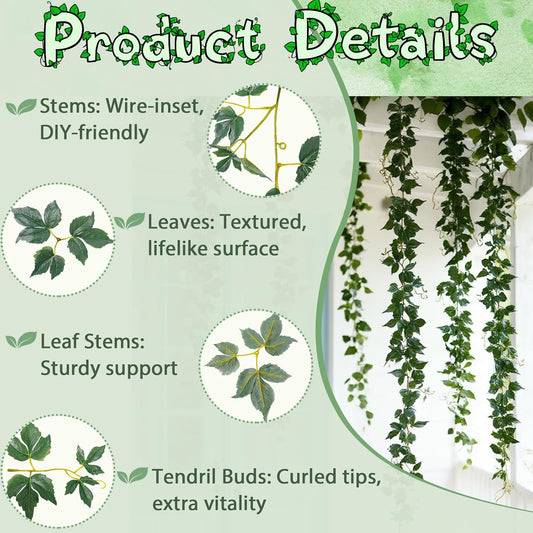 2Pack Artificial Ivy Artificial Vines Artificial Plants 12FT Fake Hanging Plants Silk for Garden Terrace Beach Party Decoration Wedding Decoration