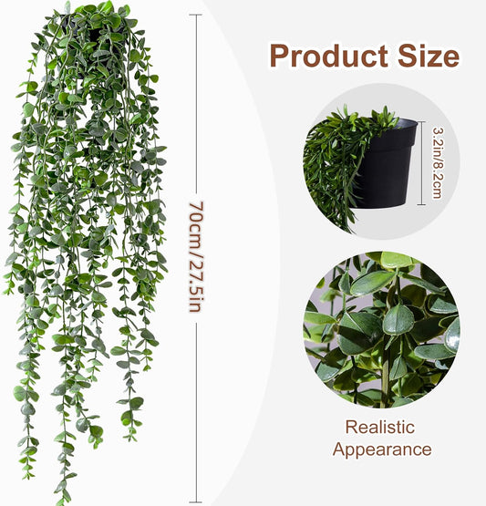 Artificial Hanging Plant 2 Pcs Faux Plant Ivy Vine Faux Eucalyptus Vines Fake Potted Greenery for Wall Living Room Home Shelf Office Bathroom Outdoor Indoor Decor (Type 6)