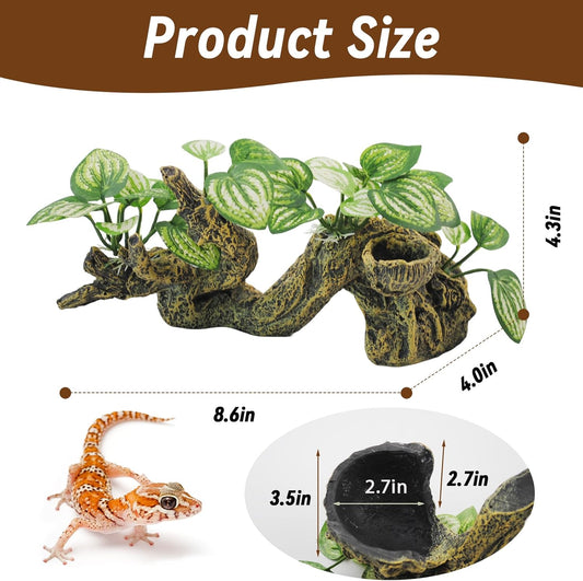 Resin Branch for Reptile Tank,Crested Gecko Climbing Branches with Hideout Cave Bearded Dragon Tank Accessories Lizard Terrarium Habitat Plant Decorations for Snake Gecko Spider Frog(Bronze)