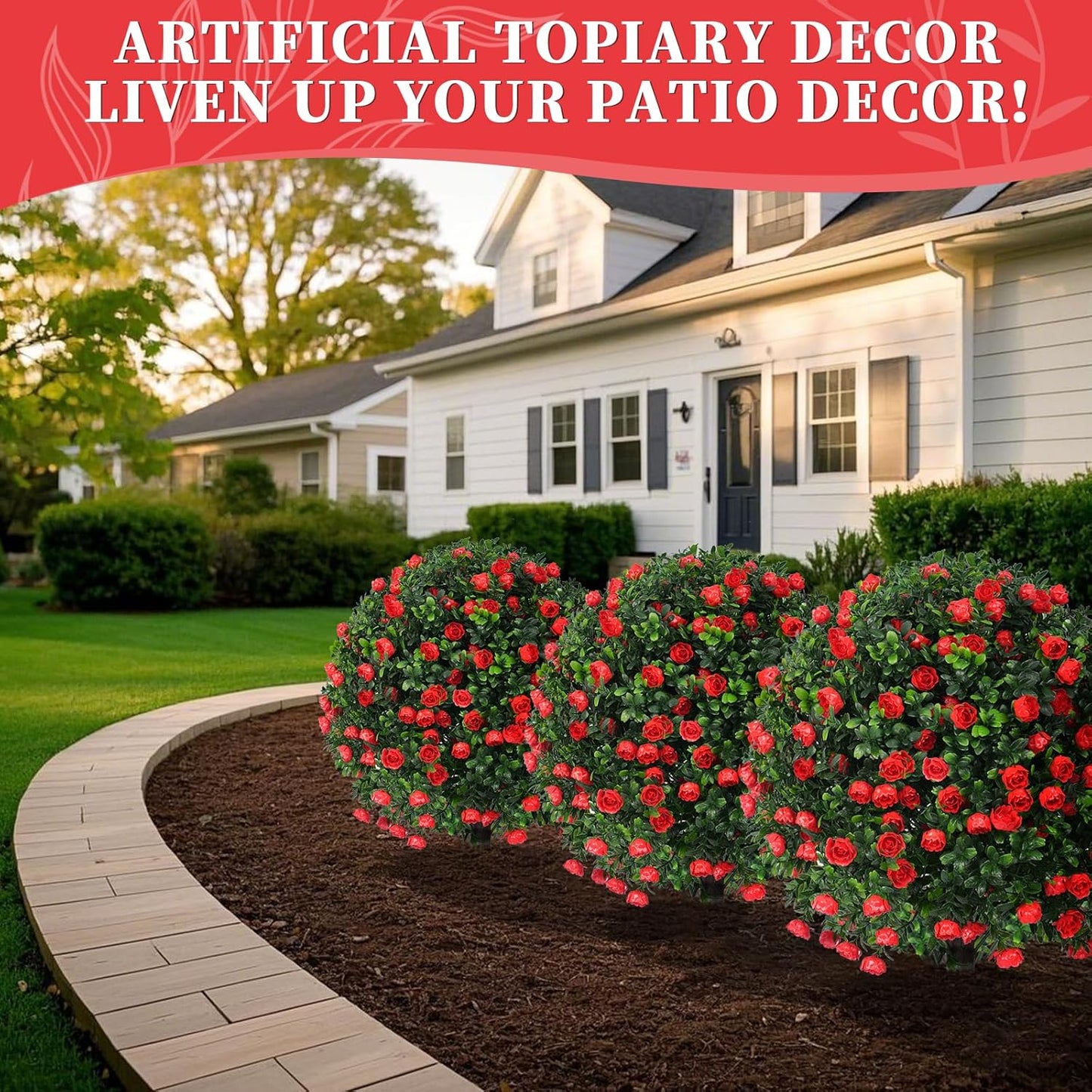 2Pcs Bougainvillea Topiary Ball Trees,Pink Fake Shrubs Bushes | Faux Bushes with Ground Spike,UV Resistant, No Maintenance,Fake Plants for Outdoor&Indoor Front Porch Garden Backyard Decor