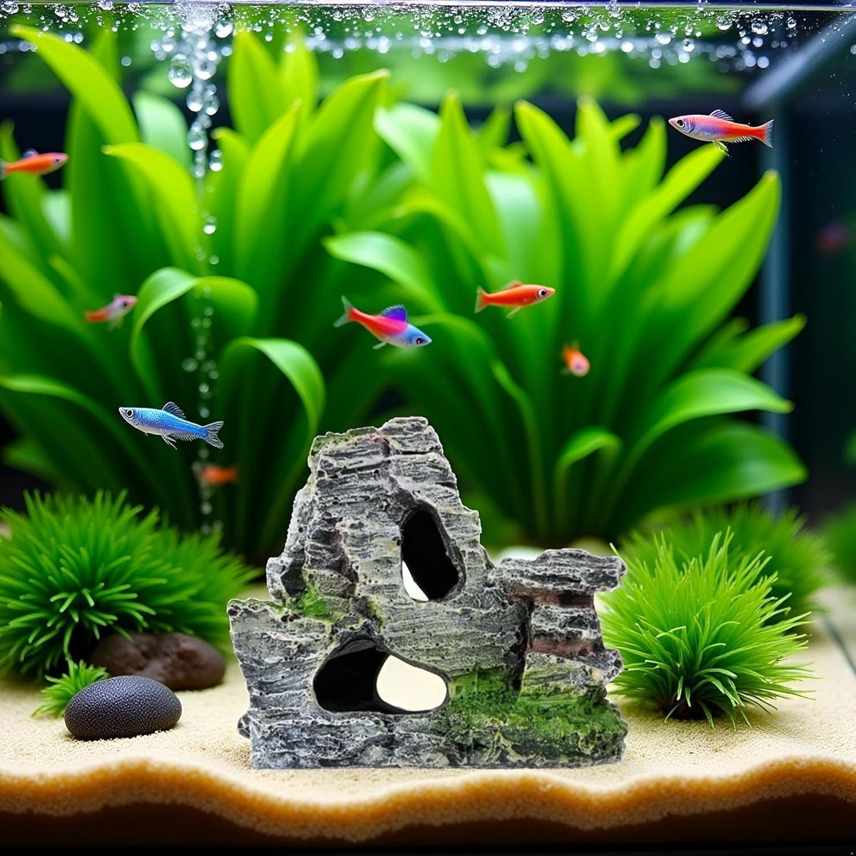 Artificial Moss Rock Cave Aquarium Decor, Fish Tank Hideout, Mountain Terrain Ornament