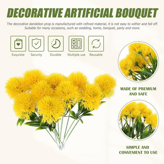 Lifelike Artificial Dandelion Flowers Simulation Decor for Home Wedding Party and Office Faux Dandelion Branches Easy Maintenance
