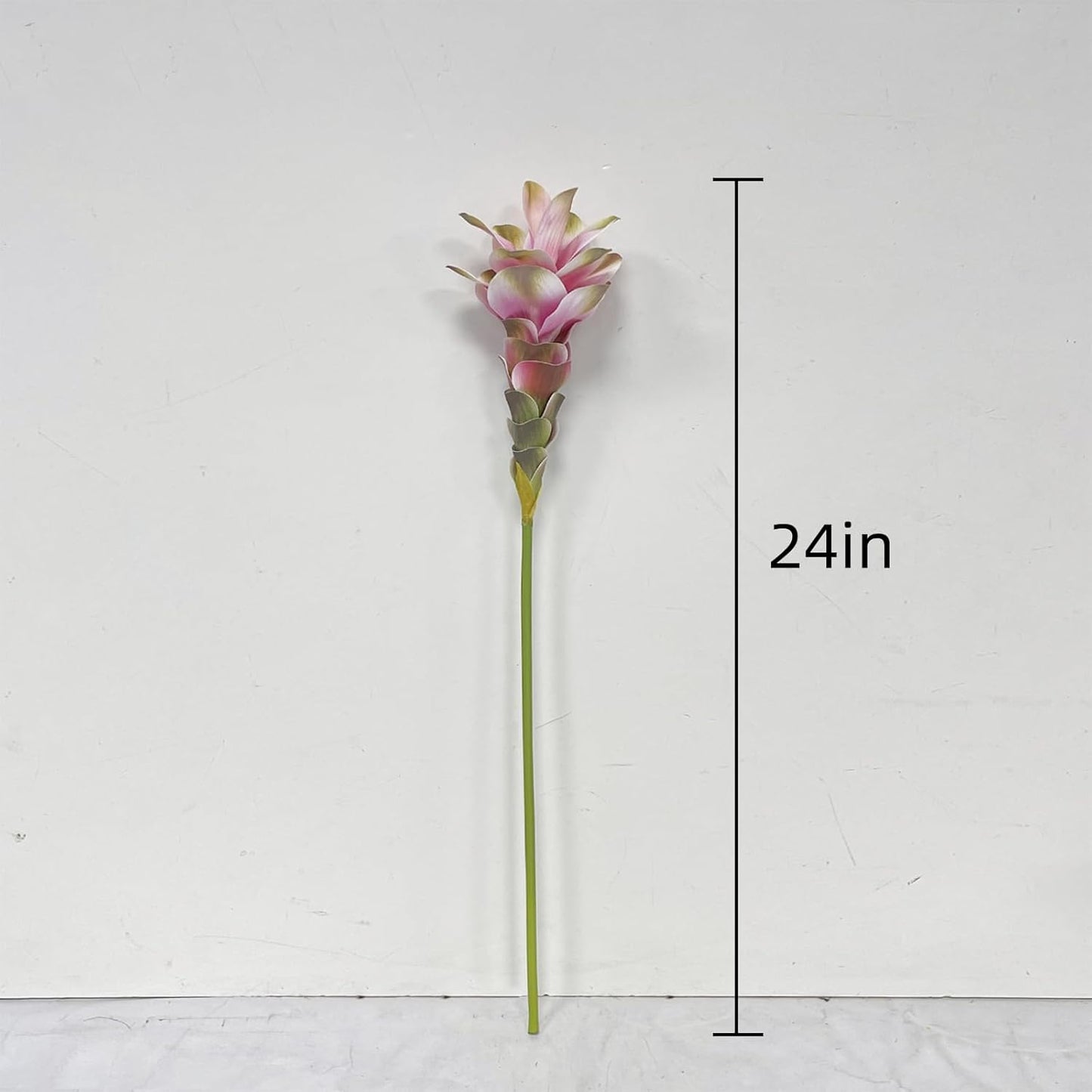 2Pcs 24" Artificial Ginger Lily Flowers Stem Realistic Silk Pink Fake Bromeliad Flowers Faux Ginger Lotus Fake Tropical Flower for Vase Bouquet Home Office Wedding Decor