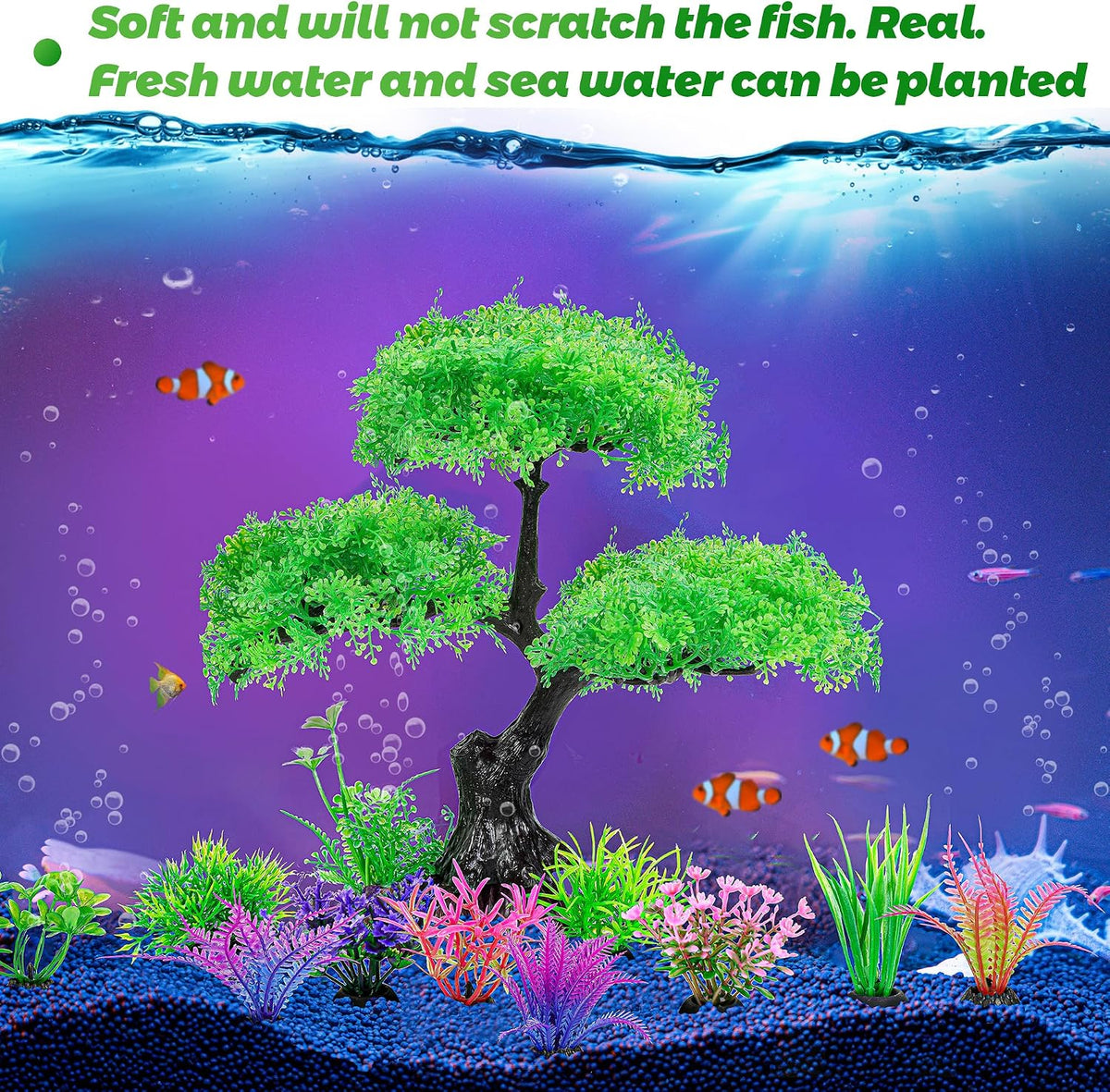 Pink Artificial Plastic Tree Aquarium Plants Decor Set, 11PCS
