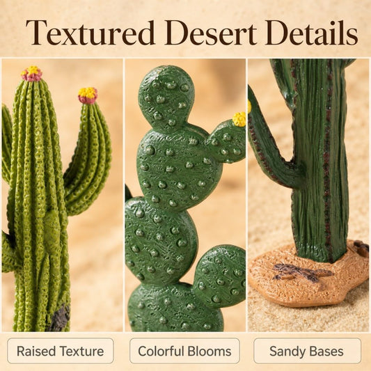 Desert Animal Figurines Set with Model Cactus