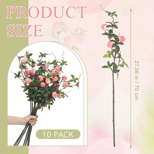 Daifunli 10 Pcs Artificial Peach Branches Fake Stem, 3 Peaches, 27.56 Inch