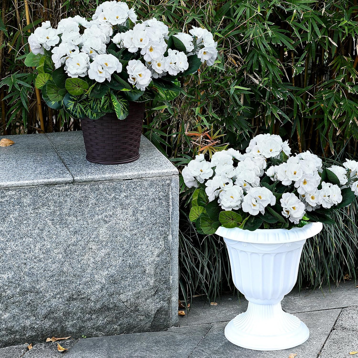 2 Pcs Pre-Potted Artificial Flowers for Outdoor - Pink