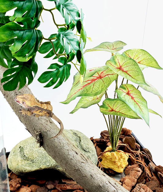 Reptile Artificial Plants for Terrarium Decor, Amphibian Habitat Decorations Bearded Dragon Tank Accessories fit Crested Gecko Leopard Lizard Chameleon Snake Frog - Fake Pink Heuchera