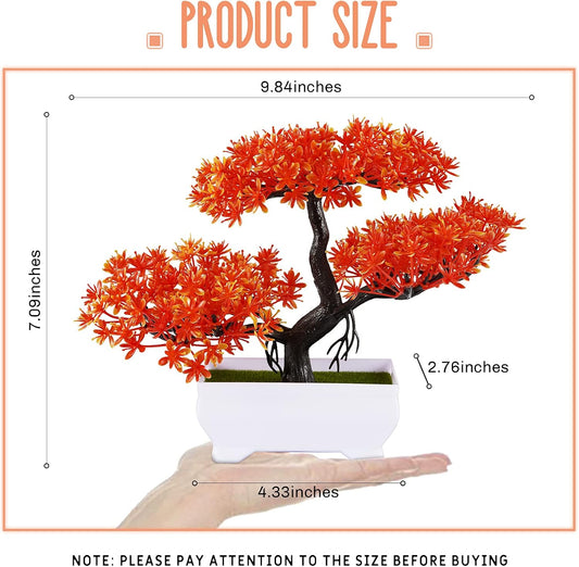 Mini Artificial Bonsai Tree with Cement Pot Home Decor, Orange