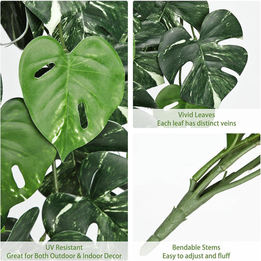 2 Packs UV Resistant Artificial Hanging Plants Outdoors & Indoors, 33" Large Fake Pothos Ivy Vines Plants Faux Hanging Greenery for Planter, Shelf, Window Box, Porch, Patio, Garden Decor