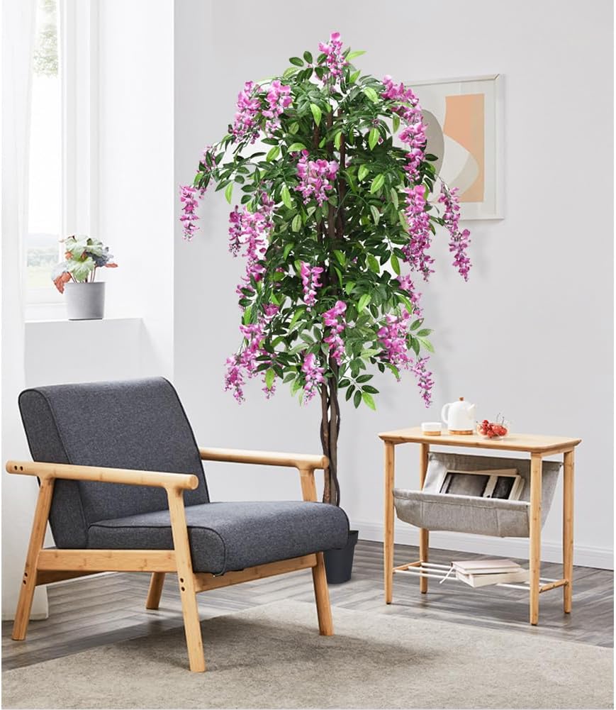 6FT Ficus Artificial Fake Trees, Faux Wisteria Tree with Wood Trunk