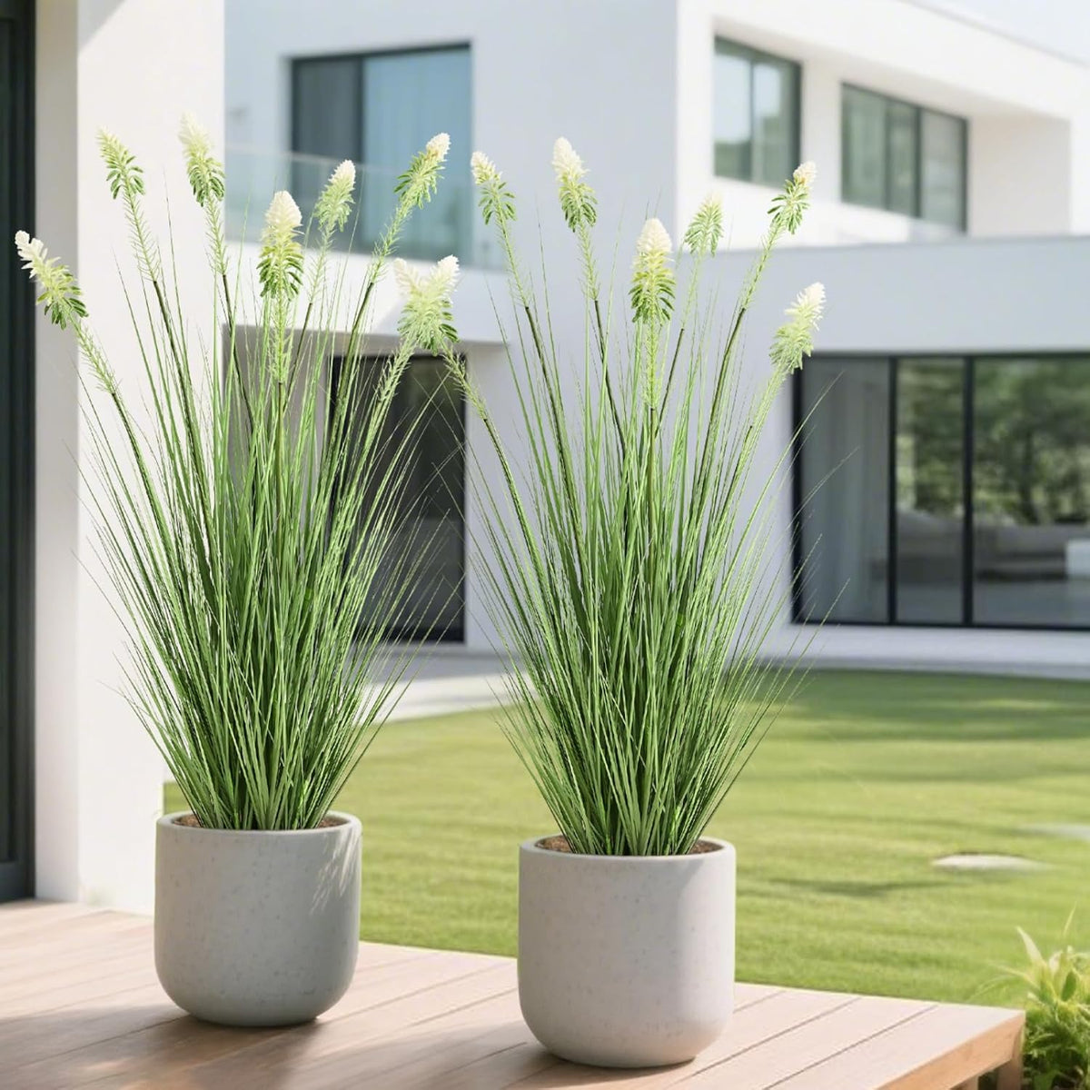 Faux 4ft Horsetail Reed Grass with Pink Spikes 2-Pack, Fake Grass in Pot