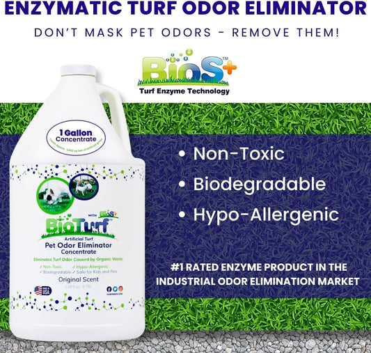 + Turf Cleaner for Pet Urine Outdoor – Artificial Turf Cleaner Deodorizer Concentrate – Fake Grass & Yard Deodorizer for Dog Urine & Feces – Enzyme Kennel Odor Eliminator 1 Gallon
