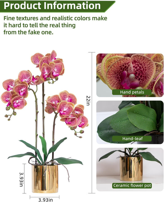 Artificial Orchid Flowers Real Touch Faux Flower in Vase Centerpiece Decor
