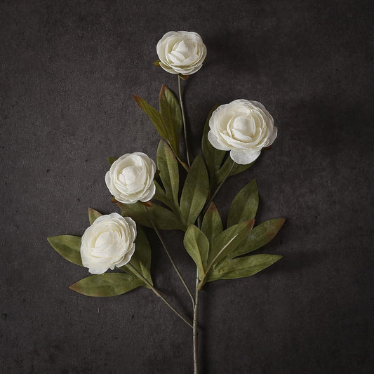6 PCS 27"Artificial Ranunculus Flowers Branches for Vase Decor(Cream) | Fake Silk Persian Buttercup Stems Look Real Faux Flowers, for DIY Bouquet Table Centerpieces Farmhouse Home Decor