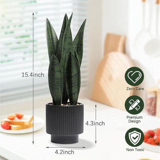 Artificial Plants Sansevieria Snake Plant with Black Ceramic Pot