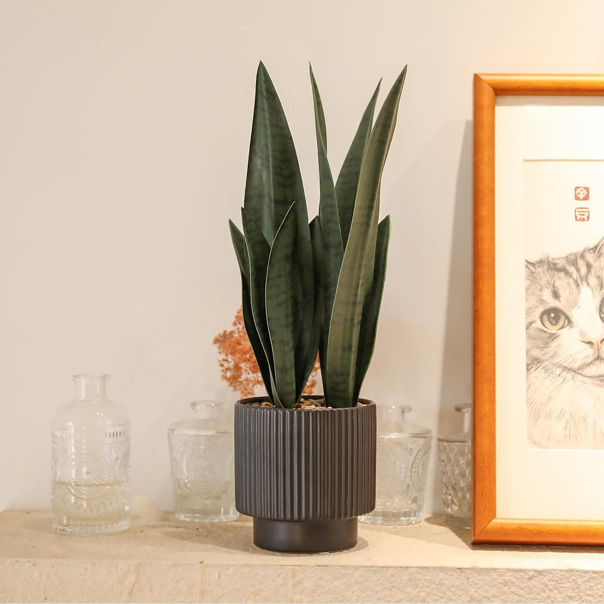 Artificial Plants Sansevieria Snake Plant with Black Ceramic Pot