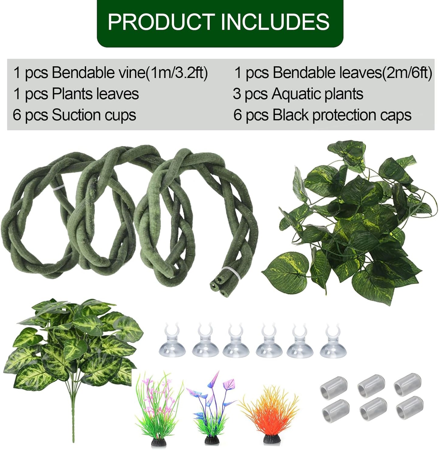 Reptile Vines,Flexible Reptile Climbing Jungle Vine Branch with Suction Cups,Bearded Dragon Terrarium Vines Leaves Plants Decor Tank Accessories for Chameleon Gecko Snake Lizard