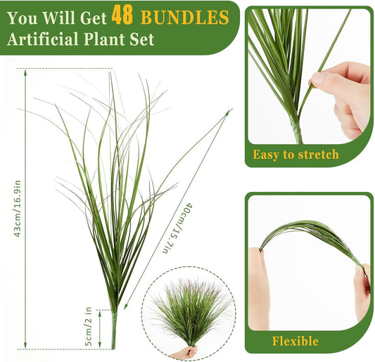 48 Pcs Faux Grass Plants Artificial Shrubs Wheat Grass