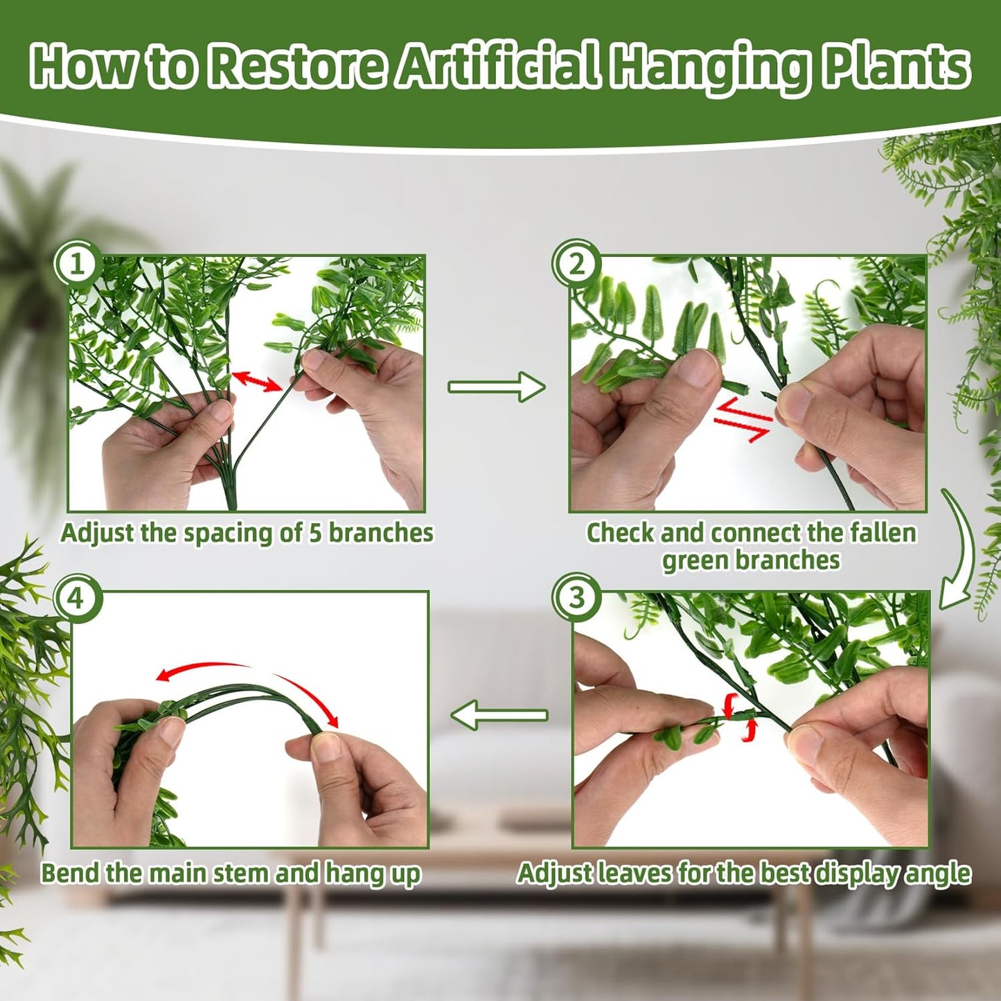 3PCS Artificial Terrarium Plants - Lifelike Reptile Habitat Vines, Fake Hanging Plants with Bendable Vine, Reptile Tank Accessories for Bearded Dragon, Chameleon, Lizard Snake Cage Decor