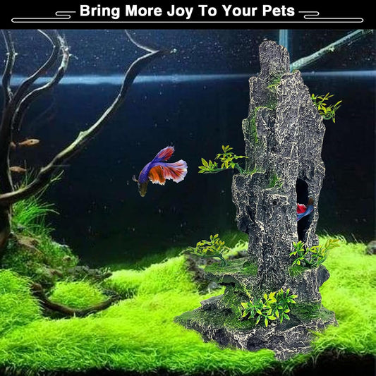 Tall Fish Tank Decoration Large Aquarium Rock Cave Hideout House