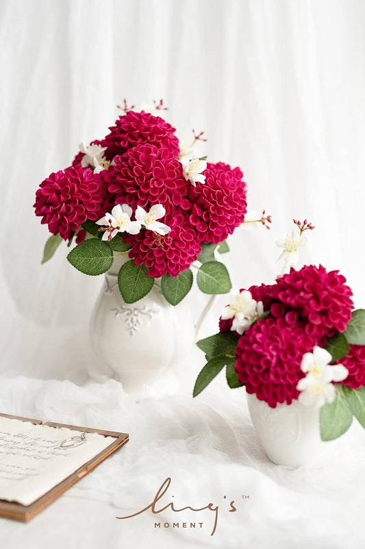 Hot Pink Fuchsia Artificial Dahlias, Wedding Flowers, 25 pcs