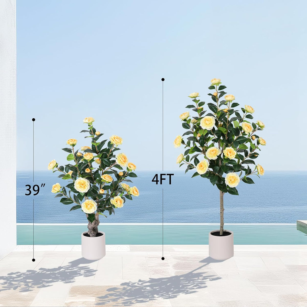 63 inch Artificial Camellia Tree with White Flower Pots -2 Pack White Fake Tree,5 Ft Faux Plants Indoor wich Blooming,Artificial Plants for Indoor & Outdoor Home Front Door Decor