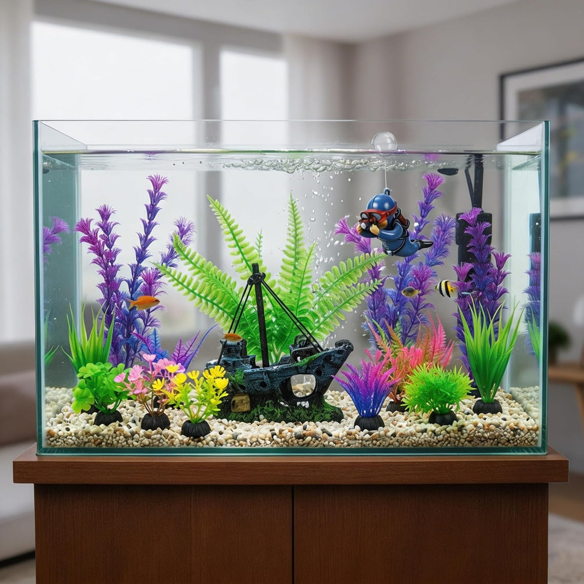 Fish Tank Decorations & Aquarium Plastic Plants Accessories Set