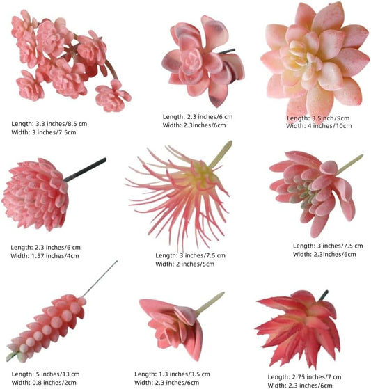 Mini Artificial Succulents, Fake Small Plants, Fake Succulent Plant,Artificial Air Plants that Look Real, Faux Succulents Unpotted, for Party, Garden & Outdoor Home Décor (9, Pink)